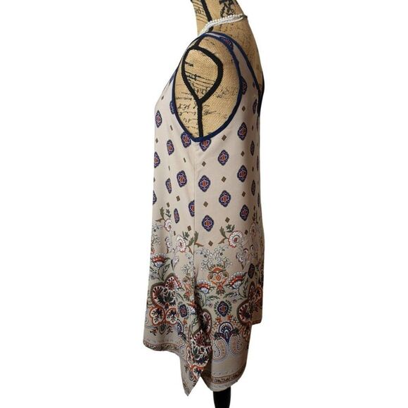Sleeveless Bohemian Floral Dress Sm Beige Western Nature Sundress Asymmetrical - Picture 4 of 7